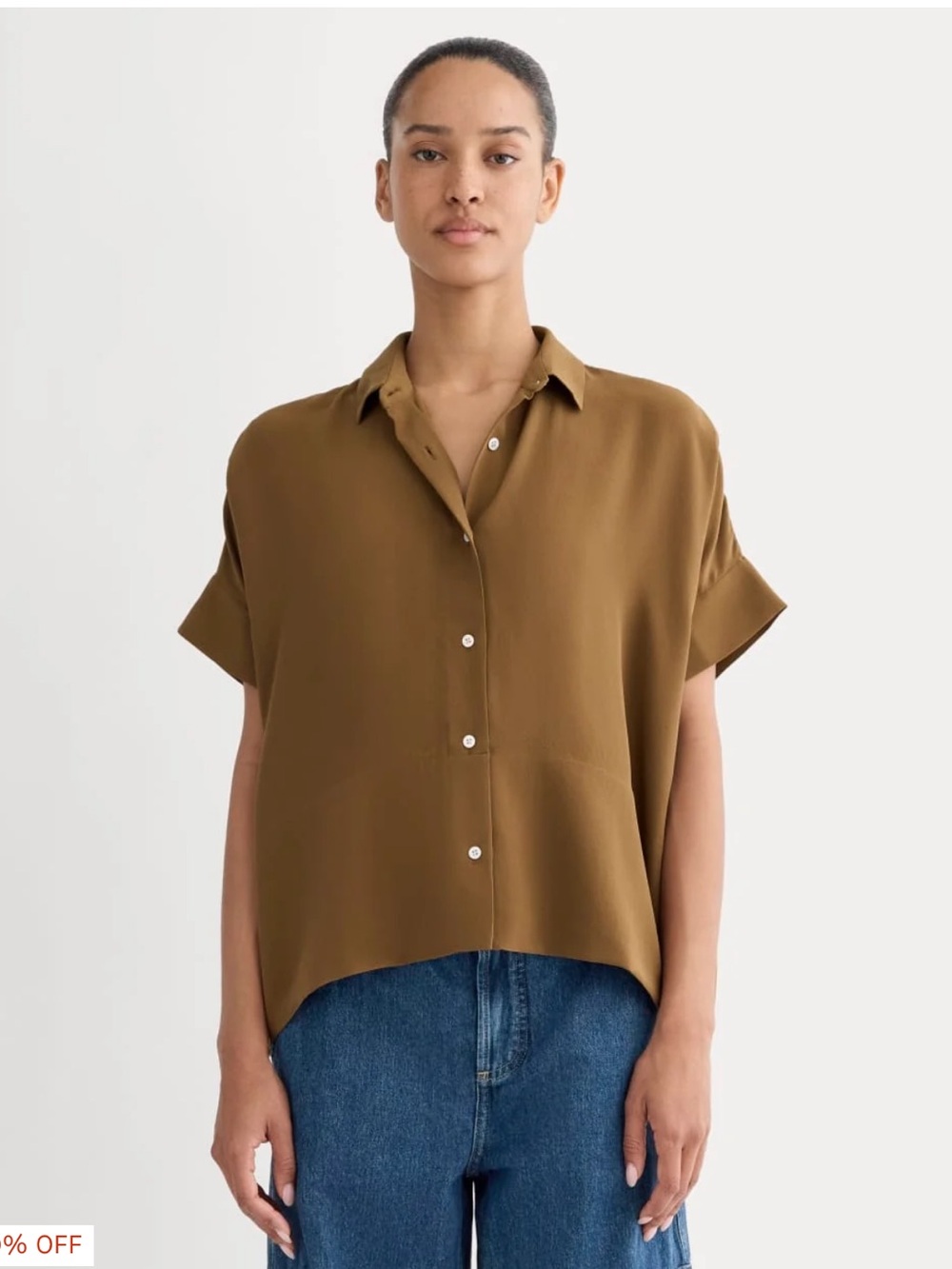 Everlane THE BOXY SHIRT IN WASHABLE SILK Button Down Shirt Short Sleeve Box